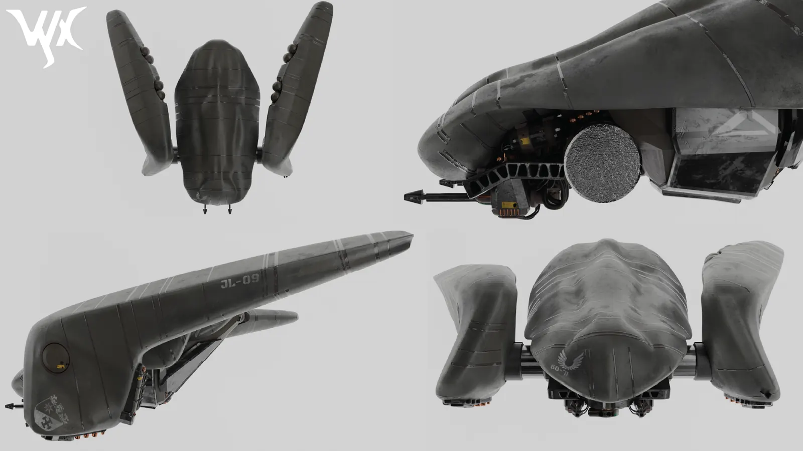 Vznášedlo · blueprint – Technické pohledy na model vznášedla (Sandborn)